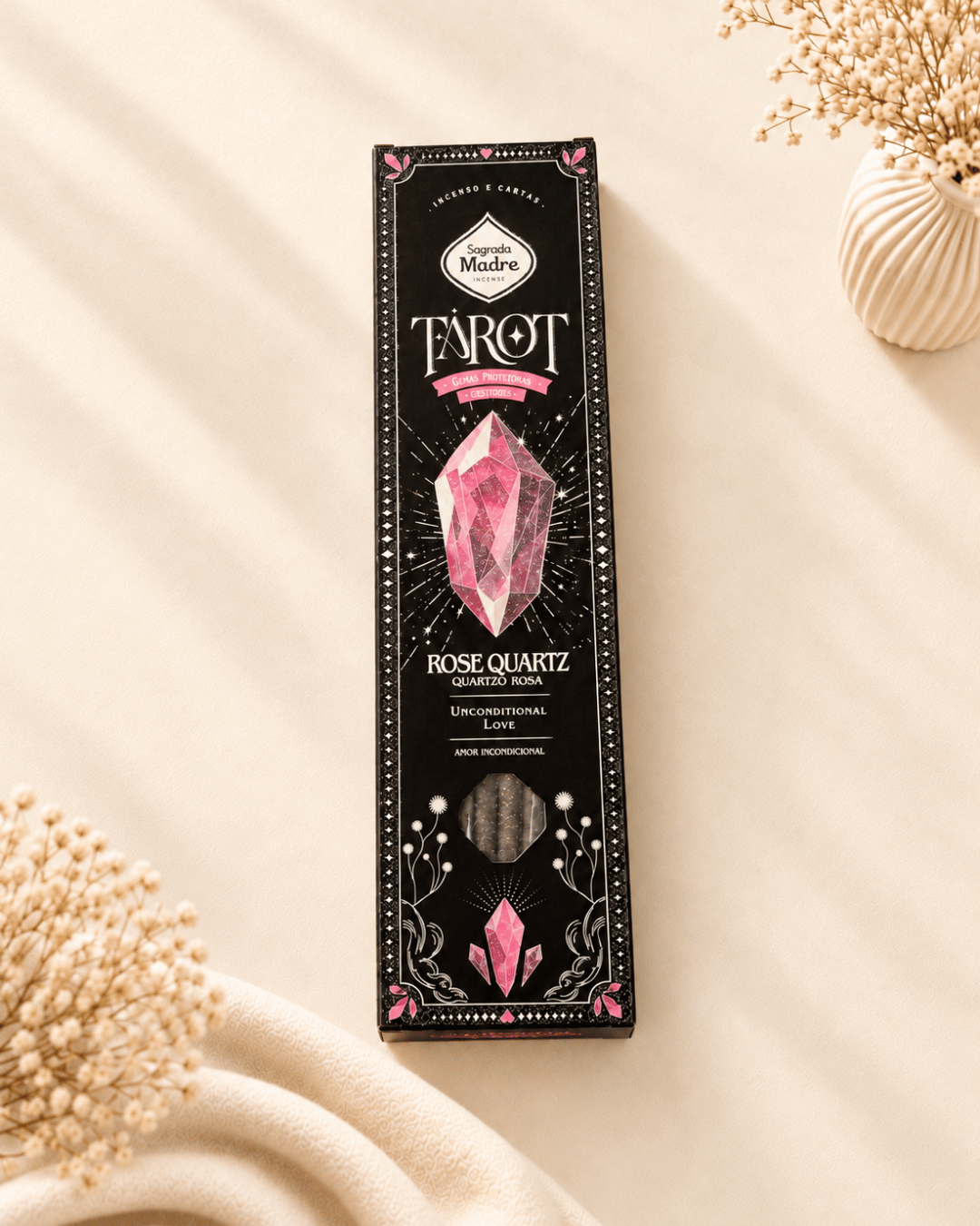 Incenso Tarot Gemas – Quartzo Rosa — Amor incondicional e cura emocional